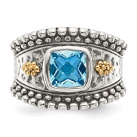 Shey Couture Sterling Silver Ring with 14K Accent Antiqued Checkerboard Bezel Blue Topaz view 5