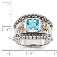 Shey Couture Sterling Silver Ring with 14K Accent Antiqued Checkerboard Bezel Blue Topaz view 4