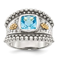 Shey Couture Sterling Silver Ring with 14K Accent Antiqued Checkerboard Bezel Blue Topaz view 1
