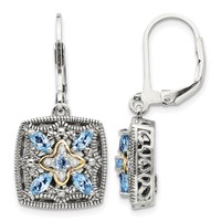 Shey Couture Sterling Silver Earrings with 14K Accent Antiqued Diamond and Marquise Blue Topaz Leverback view 1