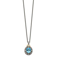 Shey Couture Sterling Silver Necklace with 14K Accent Antiqued Diamond and Oval Blue Topaz, 18" view 2