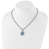 Shey Couture Sterling Silver Necklace with 14K Accent Antiqued Diamond and Oval Blue Topaz, 18" view 4
