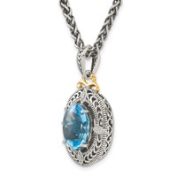 Shey Couture Sterling Silver Necklace with 14K Accent Antiqued Diamond and Oval Blue Topaz, 18" view 5