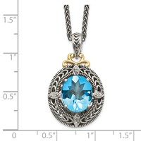 Shey Couture Sterling Silver Necklace with 14K Accent Antiqued Diamond and Oval Blue Topaz, 18" view 3