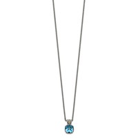 Shey Couture Sterling Silver Necklace with 14K Accent Antiqued Cushion Blue Topaz, 18" view 2