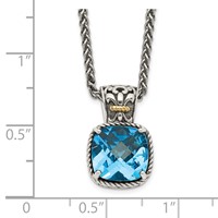 Shey Couture Sterling Silver Necklace with 14K Accent Antiqued Cushion Blue Topaz, 18" view 3