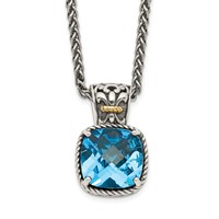 Shey Couture Sterling Silver Necklace with 14K Accent Antiqued Cushion Blue Topaz, 18" view 1