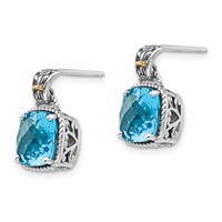 Shey Couture Sterling Silver Earrings with 14K Accent Antiqued Cushion Blue Topaz Post Dangle view 2