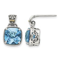 Shey Couture Sterling Silver Earrings with 14K Accent Antiqued Cushion Blue Topaz Post Dangle view 1