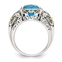 Shey Couture Sterling Silver Ring with 14K Accent Antiqued Cushion Checkerboard Blue Topaz view 2