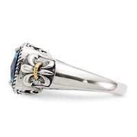 Shey Couture Sterling Silver Ring with 14K Accent Antiqued Cushion Checkerboard Blue Topaz view 3