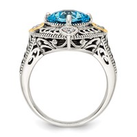 Shey Couture Sterling Silver Ring with 14K Accent Antiqued Diamond and Cushion Blue Topaz view 2