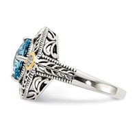 Shey Couture Sterling Silver Ring with 14K Accent Antiqued Diamond and Cushion Blue Topaz view 3