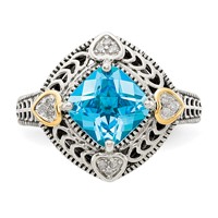 Shey Couture Sterling Silver Ring with 14K Accent Antiqued Diamond and Cushion Blue Topaz view 5