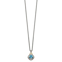 Shey Couture Sterling Silver Necklace with 14K Accent Antiqued Diamond and Cushion Blue Topaz, 18" view 2