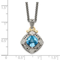 Shey Couture Sterling Silver Necklace with 14K Accent Antiqued Diamond and Cushion Blue Topaz, 18" view 3