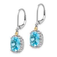 Shey Couture Sterling Silver Rhodium-plated Earrings with 14K Accent Recangular Blue Topaz Leverback Dangle view 2