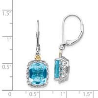 Shey Couture Sterling Silver Rhodium-plated Earrings with 14K Accent Recangular Blue Topaz Leverback Dangle view 4