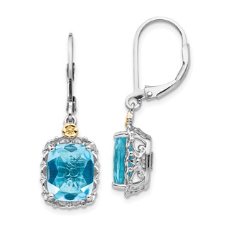 Shey Couture Sterling Silver Rhodium-plated with 14K Accent Recangular Blue Topaz Leverback Dangle Earrings