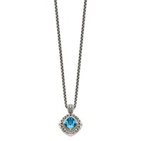Shey Couture Sterling Silver Necklace with 14K Accent Antiqued Cushion Blue Topaz, 18" view 2