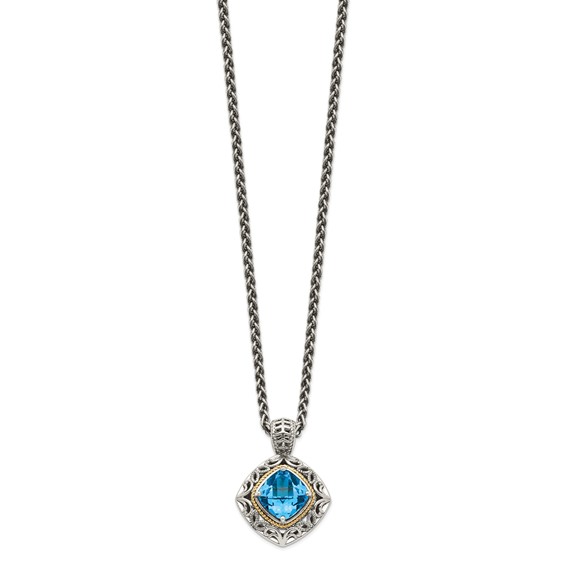 Shey Couture Sterling Silver with 14K Accent 18 Inch Antiqued Cushion Blue Topaz Necklace