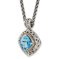 Shey Couture Sterling Silver Necklace with 14K Accent Antiqued Cushion Blue Topaz, 18" view 5