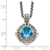 Shey Couture Sterling Silver Necklace with 14K Accent Antiqued Cushion Blue Topaz, 18" view 3