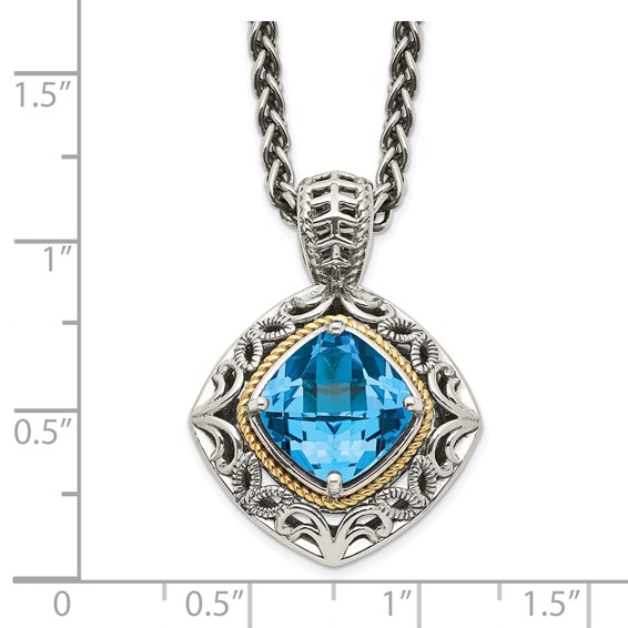 Shey Couture Sterling Silver with 14K Accent 18 Inch Antiqued Cushion Blue Topaz Necklace