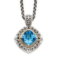 Shey Couture Sterling Silver Necklace with 14K Accent Antiqued Cushion Blue Topaz, 18" view 1