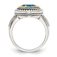 Shey Couture Sterling Silver Ring with 14K Accent Antiqued Cushion Bezel Blue Topaz view 2