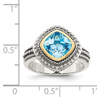 Shey Couture Sterling Silver Ring with 14K Accent Antiqued Cushion Bezel Blue Topaz view 4