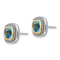 Shey Couture Sterling Silver Earrings with 14K Accent Antiqued Cushion Bezel Blue Topaz Post view 2
