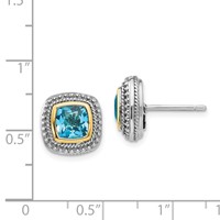 Shey Couture Sterling Silver Earrings with 14K Accent Antiqued Cushion Bezel Blue Topaz Post view 4