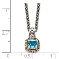 Shey Couture Sterling Silver Necklace with 14K Accent Antiqued Cushion Blue Topaz, 18" view 3