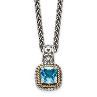 Shey Couture Sterling Silver Necklace with 14K Accent Antiqued Cushion Blue Topaz, 18" view 1