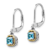 Shey Couture Sterling Silver Earrings with 14K Accent Antiqued Cushion Blue Topaz Leverback Dangle view 2