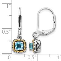 Shey Couture Sterling Silver Earrings with 14K Accent Antiqued Cushion Blue Topaz Leverback Dangle view 4