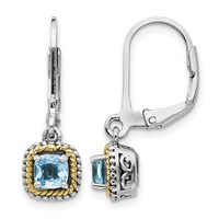 Shey Couture Sterling Silver Earrings with 14K Accent Antiqued Cushion Blue Topaz Leverback Dangle view 1