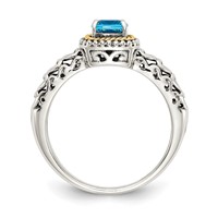 Shey Couture Sterling Silver Ring with 14K Accent Antiqued Cushion Blue Topaz view 2