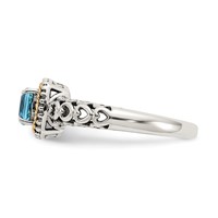 Shey Couture Sterling Silver Ring with 14K Accent Antiqued Cushion Blue Topaz view 3