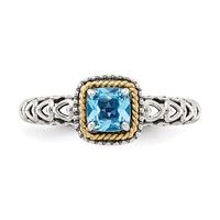 Shey Couture Sterling Silver Ring with 14K Accent Antiqued Cushion Blue Topaz view 5