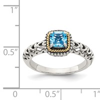 Shey Couture Sterling Silver Ring with 14K Accent Antiqued Cushion Blue Topaz view 4