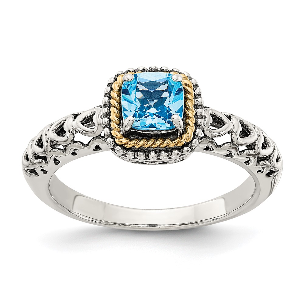 Shey Couture Sterling Silver Ring with 14K Accent Antiqued Cushion Blue Topaz