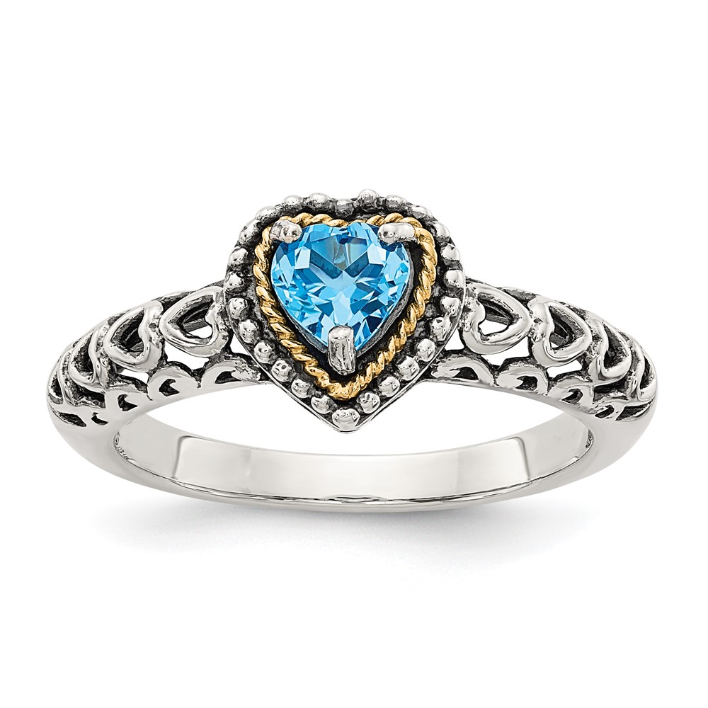 Shey Couture Sterling Silver Ring with 14K Accent Antiqued Blue Topaz Heart