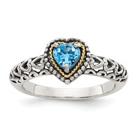 Shey Couture Sterling Silver Ring with 14K Accent Antiqued Blue Topaz Heart view 1
