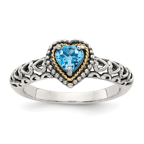 Shey Couture Sterling Silver Ring with 14K Accent Antiqued Blue Topaz Heart