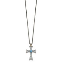 Shey Couture Sterling Silver Rhodium-plated Necklace with 14K Accent Antiqued Round Blue Topaz Cross, 18" view 2
