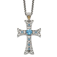 Shey Couture Sterling Silver Rhodium-plated Necklace with 14K Accent Antiqued Round Blue Topaz Cross, 18" view 1