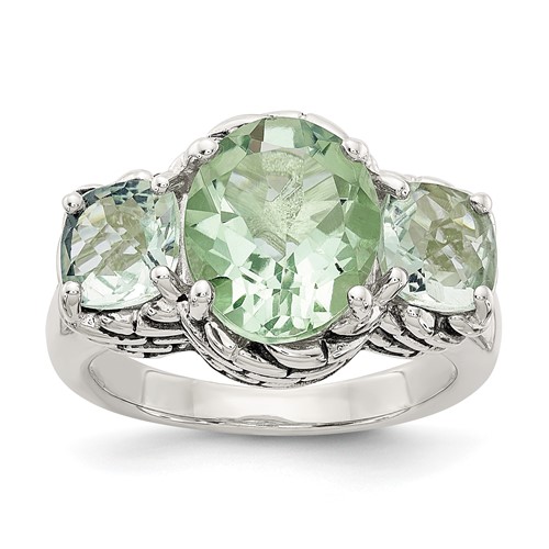 Shey Couture Sterling Silver Antiqued Oval and Round Green Quartz Ring