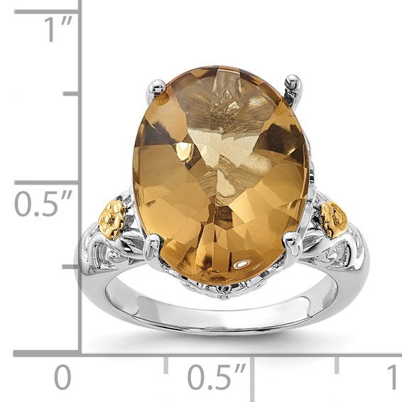 Sterling Silver w/14k Accent Polished Whiskey Quartz Ring